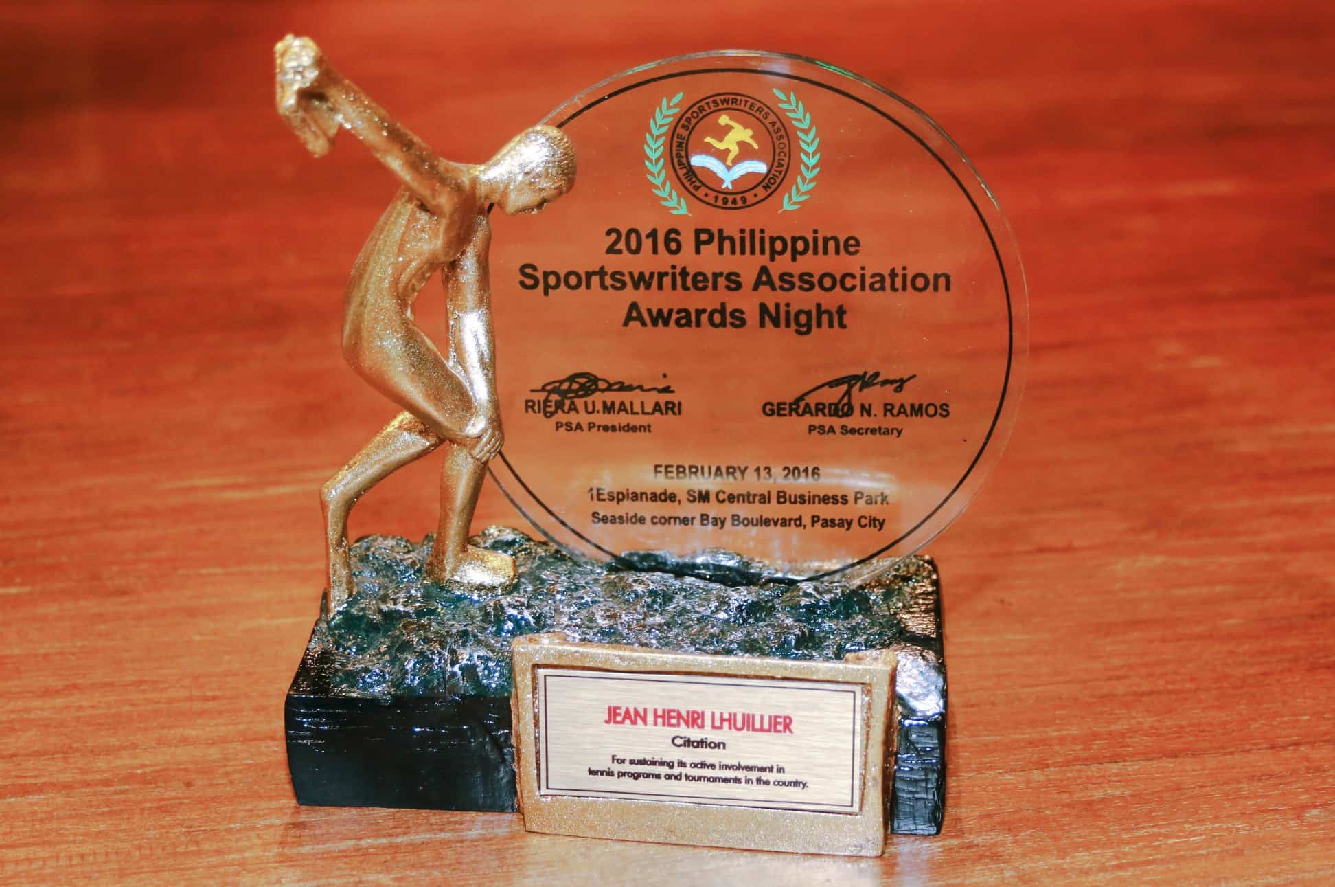 Philippine Sportswriters’ group recognizes Lhuillier’s tennis development efforts