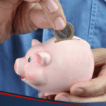 Person putting a coin a piggy bank, depicting micro savings and the use of the Micro Savings app in the Philippines
