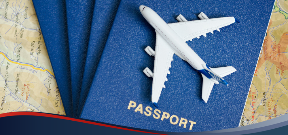 Photo of a passport and a mini airplane